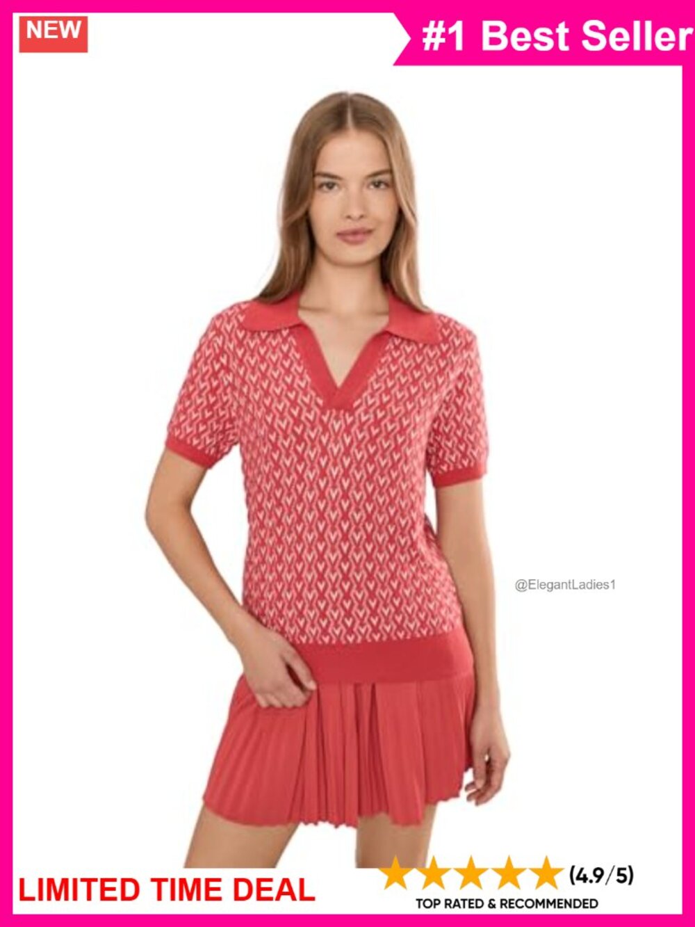 Ezrella Knit Top Cotton Blend Collared Short Sleeve Pullover Sweater